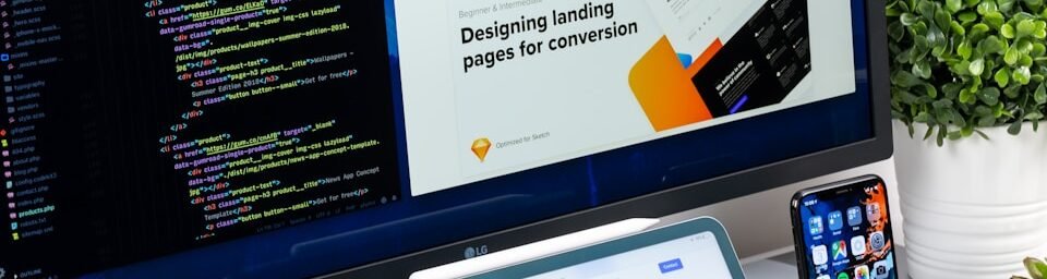 turned-on monitor displaying digital products